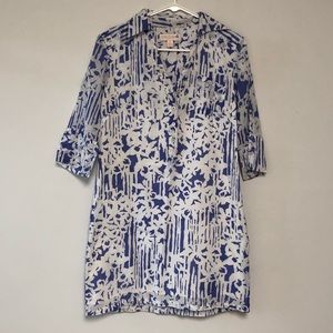 Tori Richard White Floral Bamboo Print Shirtdress